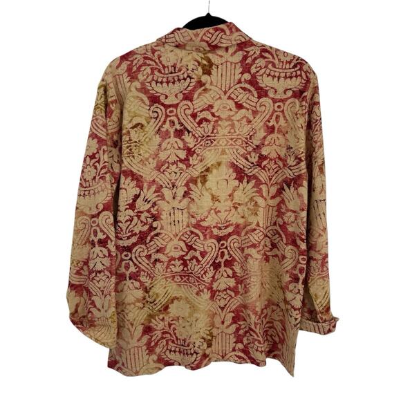 Painted Pony Linen Topper Jacket Boxy Small Boho Batik Print Big Button Artsy - Picture 3 of 10